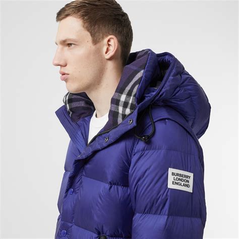 burberry detachable sleeve hooded puffer jacket blue|vintage Burberry puffer jacket.